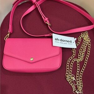 Ah Dorned Hot Pink Vegan Leather Crossbody w/ 2 Straps. 8” X 5” X 1.75.”  NWT!